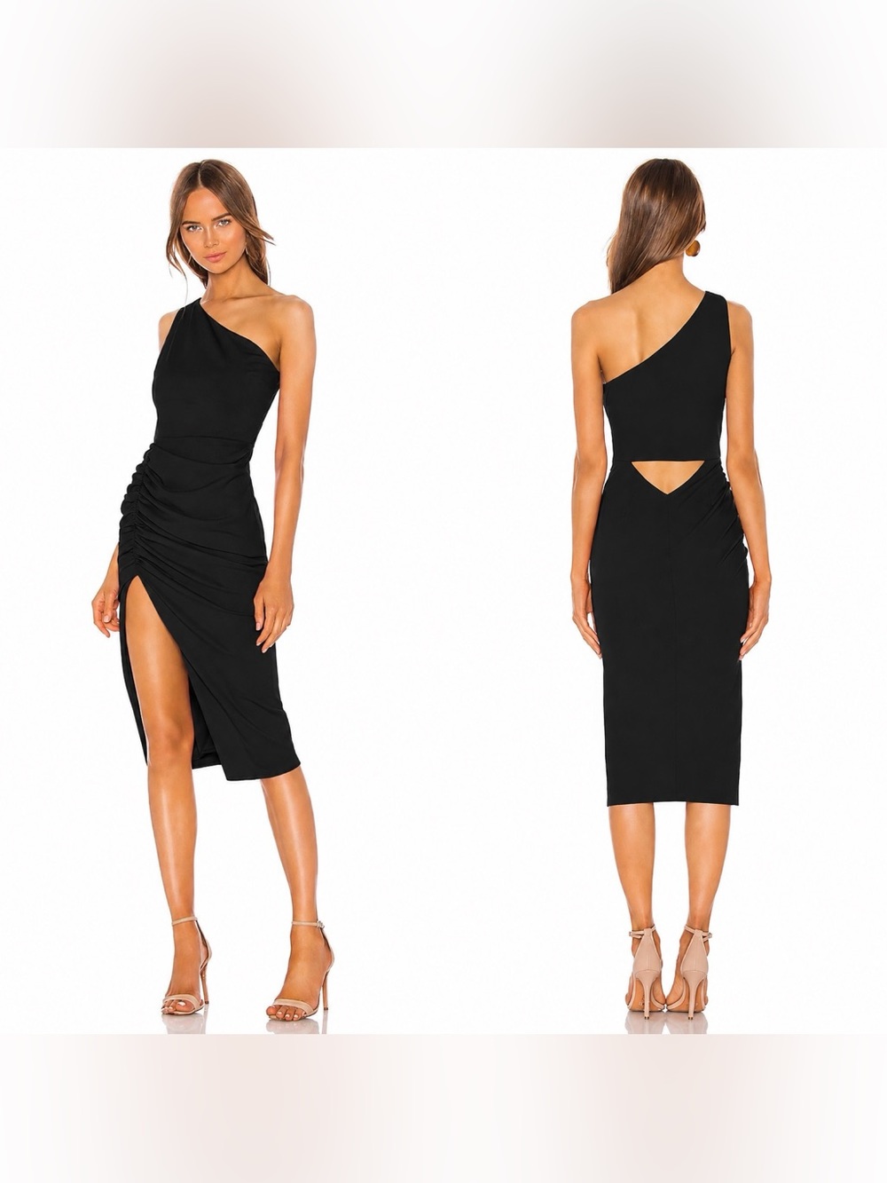 Katie May New Age Dress Black One Shoulder Ruched Cutout Midi Medium NEW